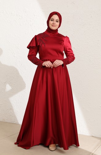 Weinrot Hijab-Abendkleider 6043-06