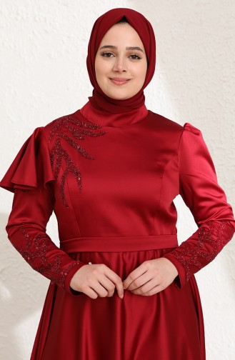 Claret Red Hijab Evening Dress 6043-06