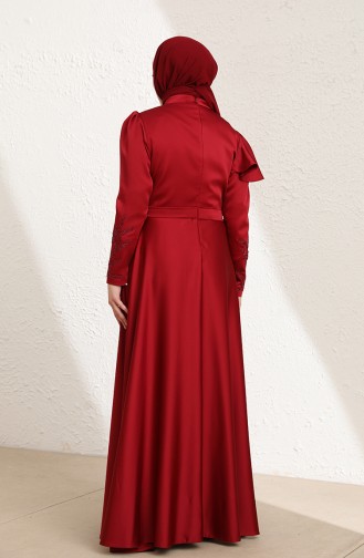 Claret Red Hijab Evening Dress 6043-06
