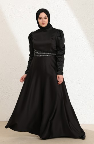 Black Hijab Evening Dress 6044-02