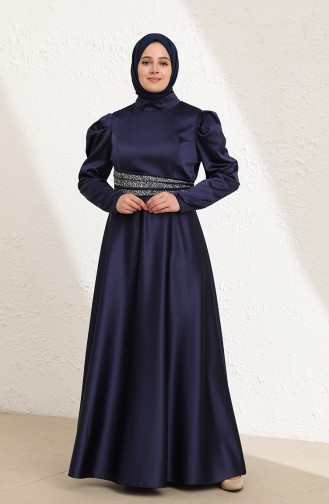 Navy Blue İslamitische Avondjurk 6044-03