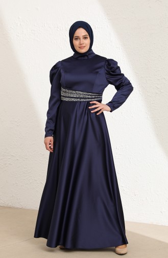 Navy Blue İslamitische Avondjurk 6044-03