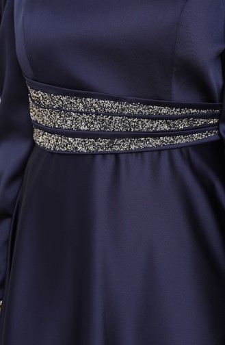 Navy Blue Hijab Evening Dress 6044-03