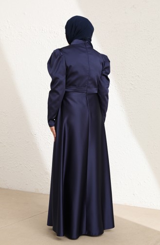 Navy Blue Hijab Evening Dress 6044-03