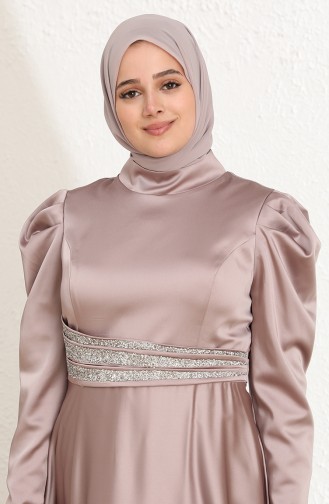 Mink Hijab Evening Dress 6044-04