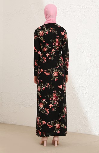 Çiçek Desenli Elbise 5855-01 Siyah