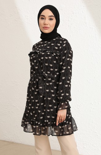 Desenli Şifon Tunik 0040-01 Siyah