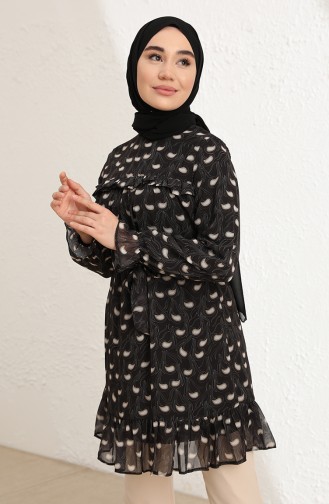 Desenli Şifon Tunik 0040-01 Siyah
