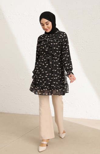 Desenli Şifon Tunik 0040-01 Siyah