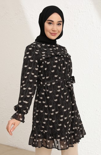 Desenli Şifon Tunik 0040-01 Siyah