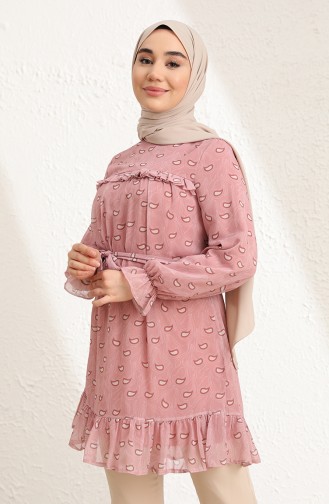 Desenli Şifon Tunik 0040-03 Pudra