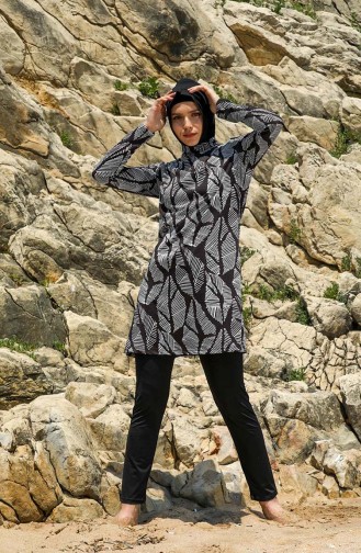 Schwarz Hijab Badeanzug 7030