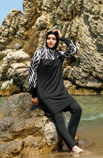 Schwarz Hijab Badeanzug 7060-01