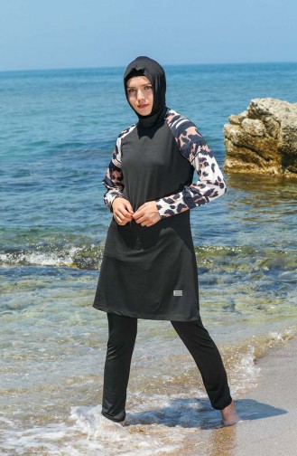 Schwarz Hijab Badeanzug 7070-01