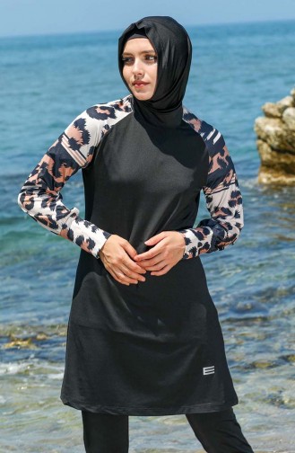 Schwarz Hijab Badeanzug 7070-01