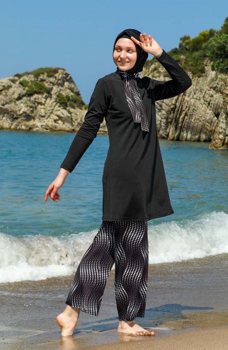 Schwarz Hijab Badeanzug 7100-01