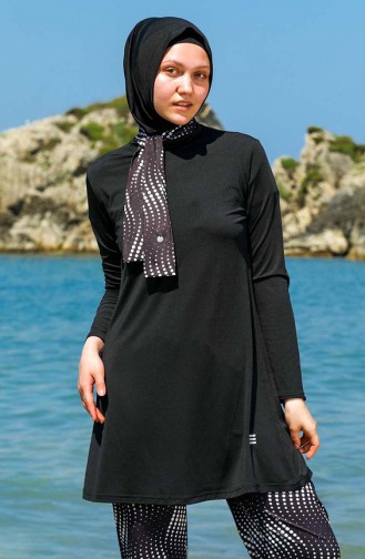 Schwarz Hijab Badeanzug 7100-01