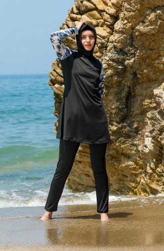 Schwarz Hijab Badeanzug 7110-01