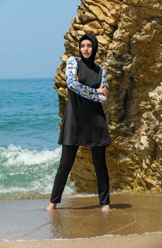 Schwarz Hijab Badeanzug 7110-01