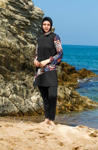 Schwarz Hijab Badeanzug 7130-01