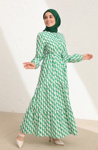 Desenli Elbise 5722-02 Açık Yeşil