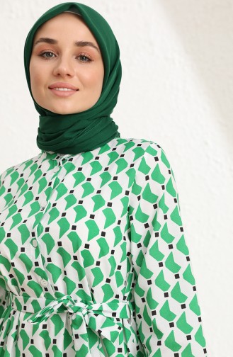 Desenli Elbise 5722-02 Açık Yeşil