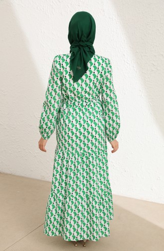Desenli Elbise 5722-02 Açık Yeşil