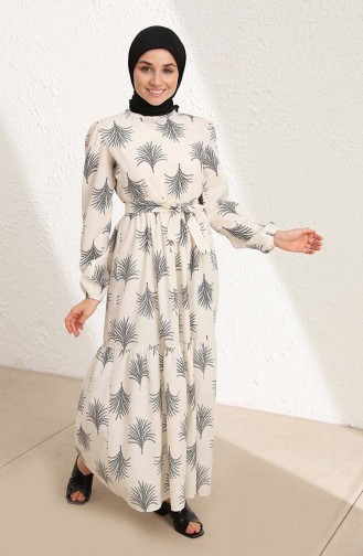 Cream Hijab Dress 6004-01