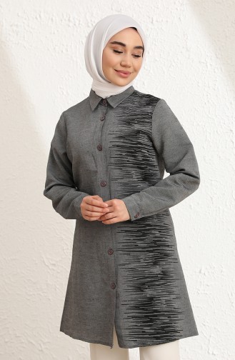 Desenli Düğmeli Tunik 4030-01 Gri