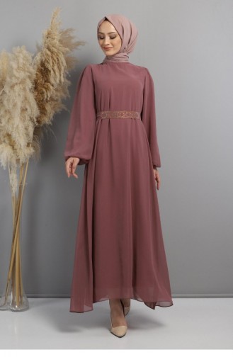 Dusty Rose Hijab Evening Dress 13800.Gül Kurusu