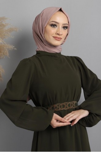 Khaki İslamitische Avondjurk 13800.Haki