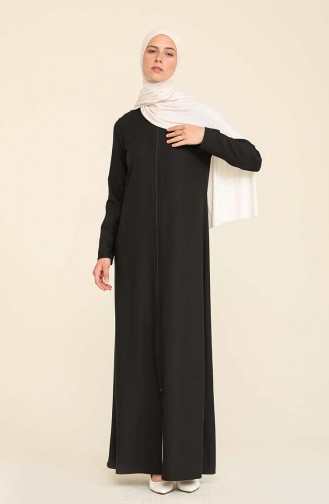 Abaya en Crêpe Zippée 3317A-02 Noir 3317A-02