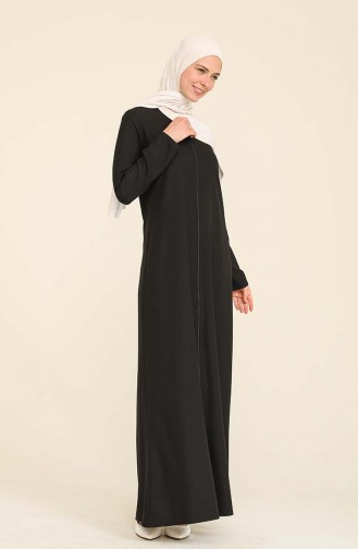 Zippered Crepe Abaya 3317a-02 Black 3317A-02