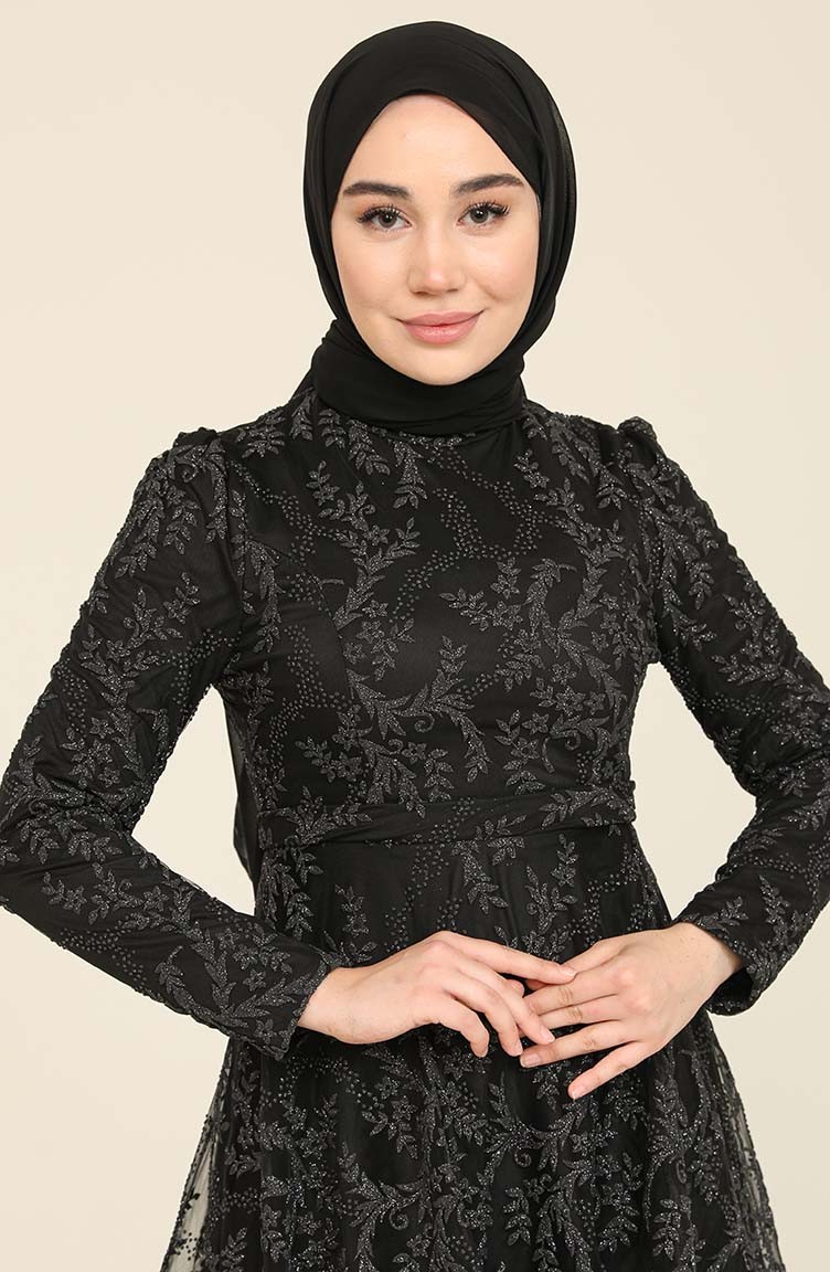 Black Hijab Evening Dress 2CY8300401 Sefamerve