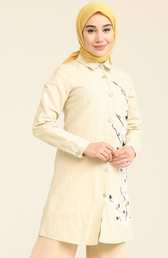 Çiçek Desenli Düğmeli Tunik 4031-06 Sarı