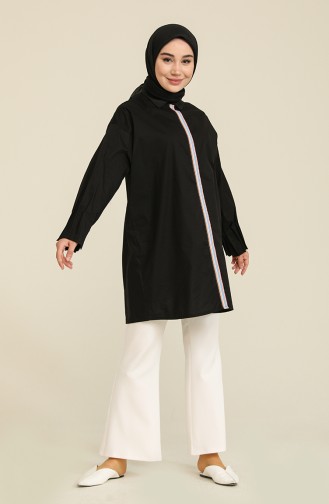 Gizli Düğmeli Tunik 2272-01 Siyah