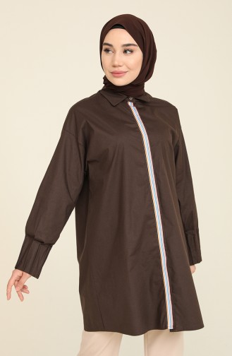 Gizli Düğmeli Tunik 2272-03 Kahverengi