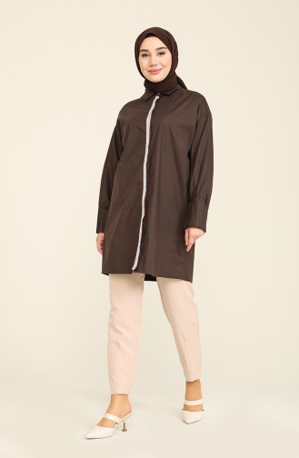 Gizli Düğmeli Tunik 2272-03 Kahverengi