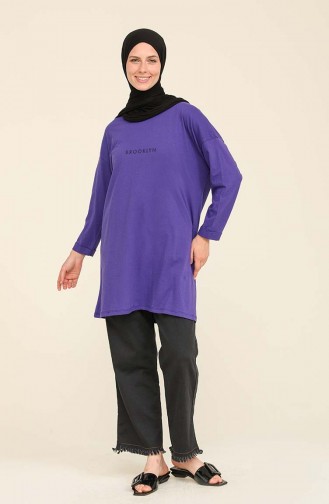 Baskılı Basic Tunik 2406-03 Mor