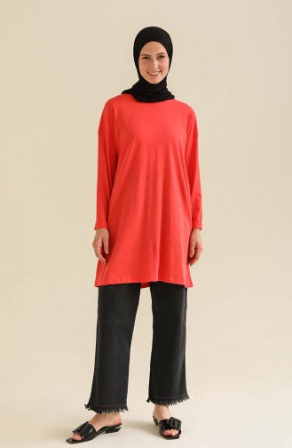 Basic Sade Tunik 2407-09 Nar Çiçeği