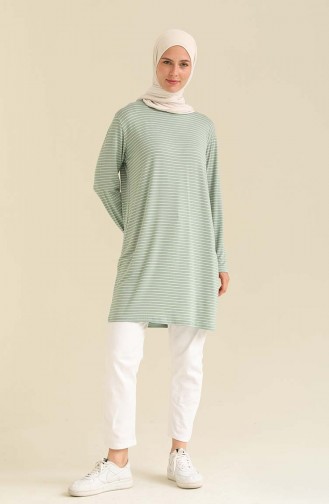 Çizgili Tunik 2408-04 Mint Yeşili