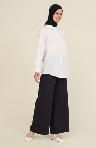 Belted Wide leg Pants 3121-01 Navy Blue 3121-01