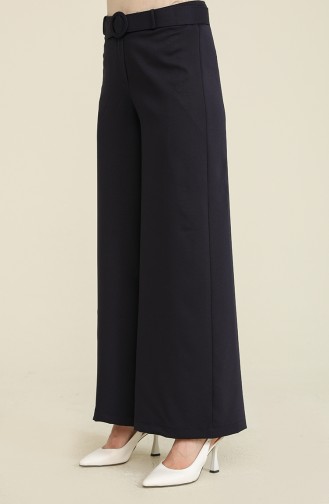 Belted Wide leg Pants 3121-01 Navy Blue 3121-01