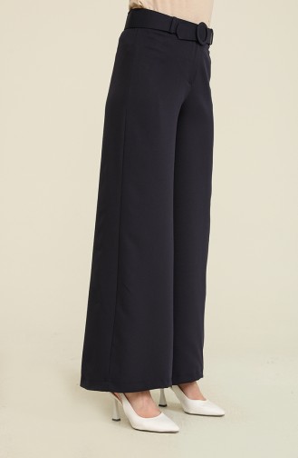 Belted Wide leg Pants 3121-01 Navy Blue 3121-01