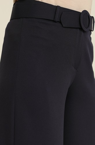 Belted Wide leg Pants 3121-01 Navy Blue 3121-01