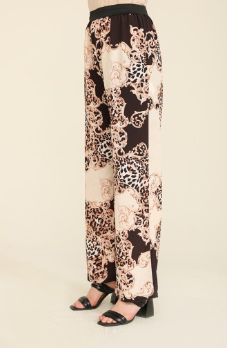 Crepe Printed Trousers 6568-01 Ecru Black 6568-01