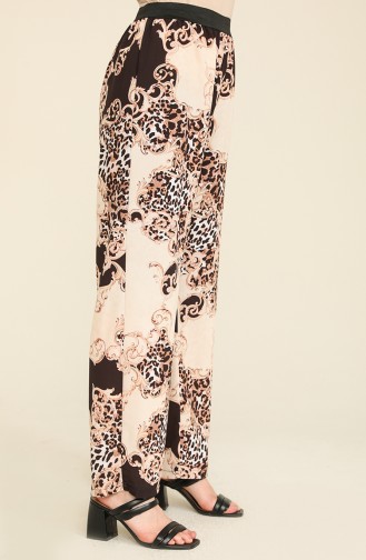 Crepe Printed Trousers 6568-01 Ecru Black 6568-01