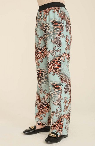 Crepe Printed Trousers 6571-01 Mint Green 6571-01