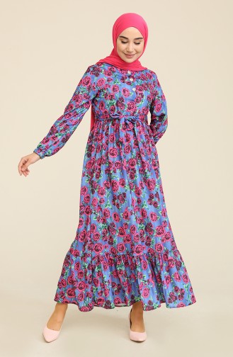 Robe a Motifs 3803B-03 Bleu Roi 3803B-03