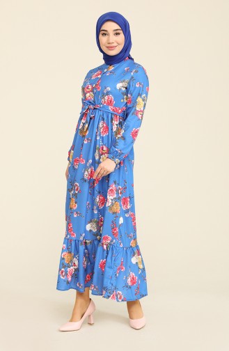 Robe a Motifs 3803D-01 Bleu Roi 3803D-01